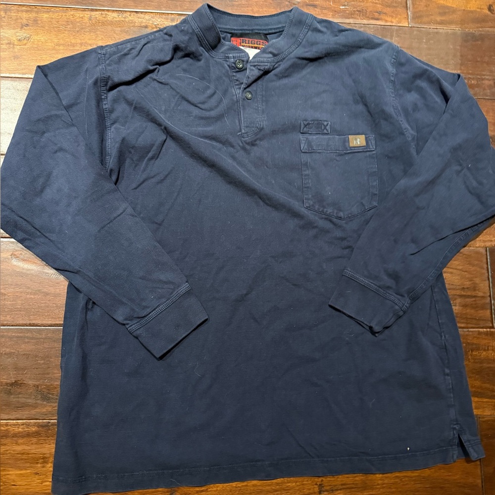 Riggs Wrangler Workwear Navy Blue Men's Henley Shirt L